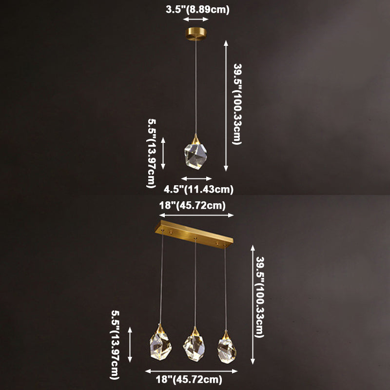 Luz colgante LED de cristal dorado en lámpara colgante geométrica de cobre de estilo artístico moderno
