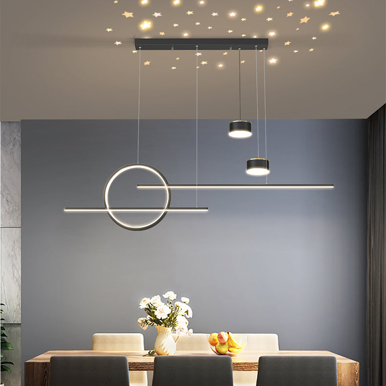 Zeitgenössische lineare Kronleuchterbeleuchtung Metall Island Deckenleuchte für Küche
