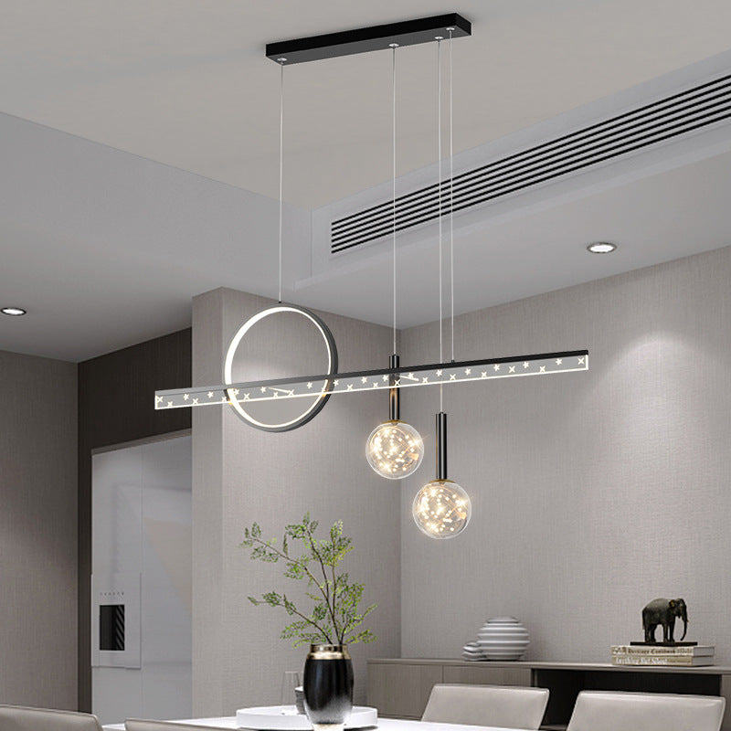 Moderne Kugel Island Beleuchtung Metal 4 Light Island Pendelleuchte in Schwarz