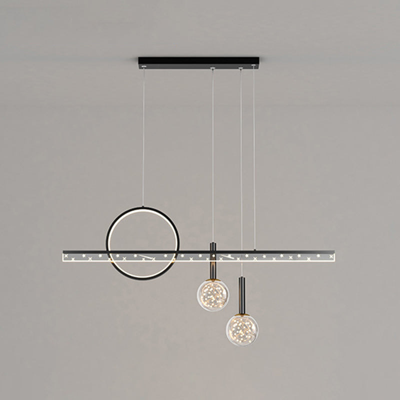 Moderne Kugel Island Beleuchtung Metal 4 Light Island Pendelleuchte in Schwarz