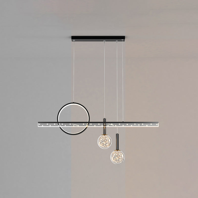 Moderne Kugel Island Beleuchtung Metal 4 Light Island Pendelleuchte in Schwarz