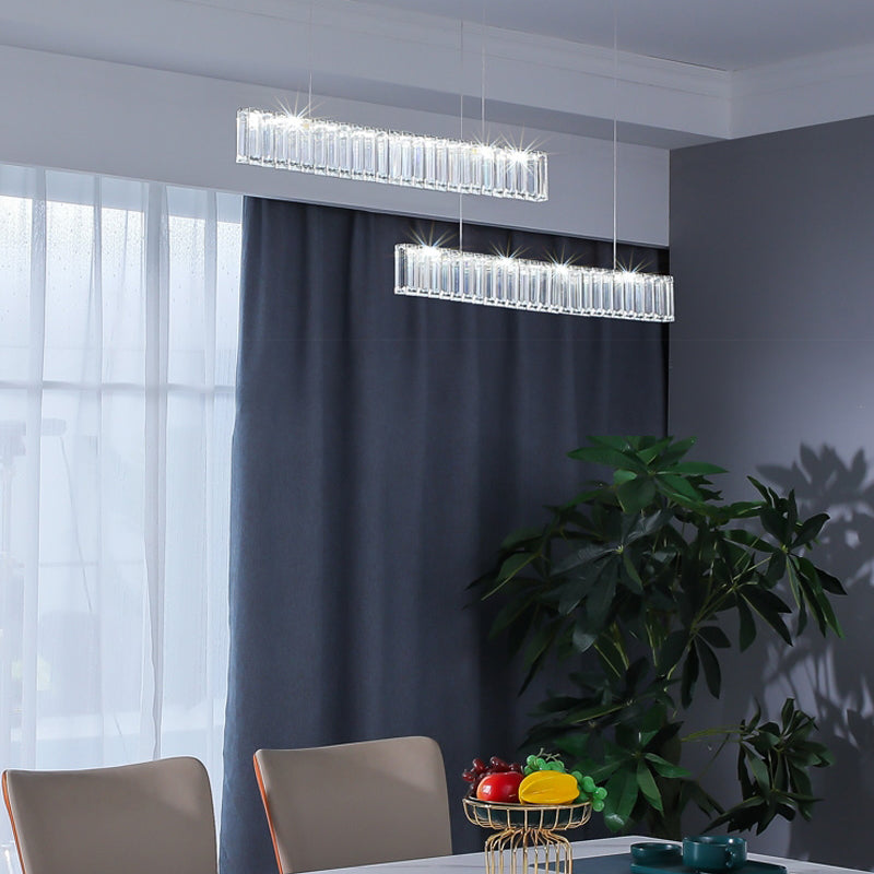 Moderne Kücheninselbeleuchtung linearer Kristall 2 leichte Kronleuchterleuchten