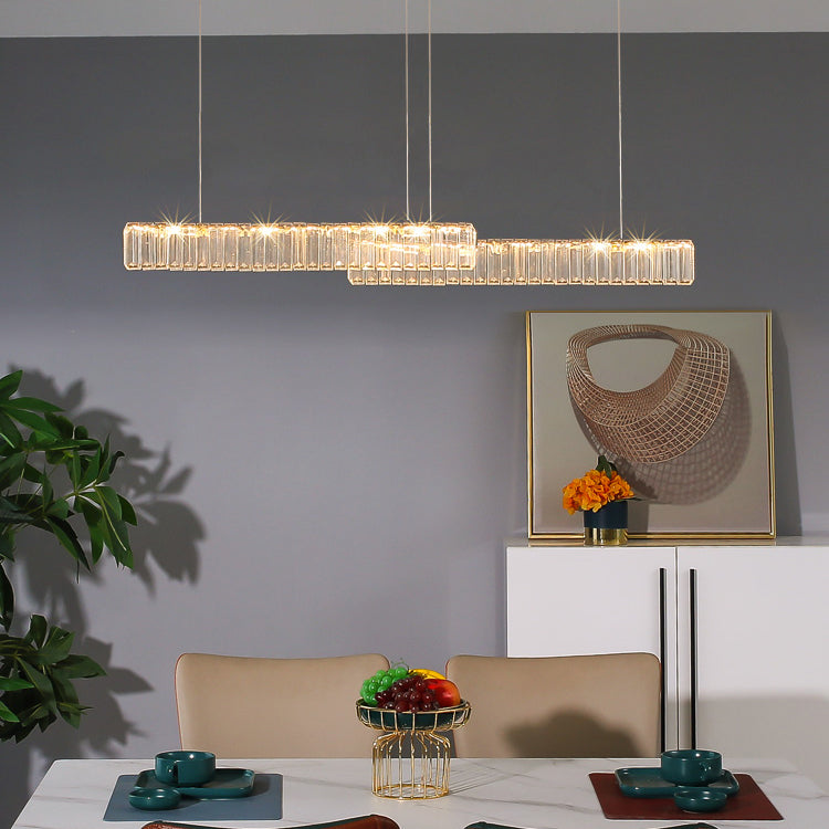 Moderne Kücheninselbeleuchtung linearer Kristall 2 leichte Kronleuchterleuchten