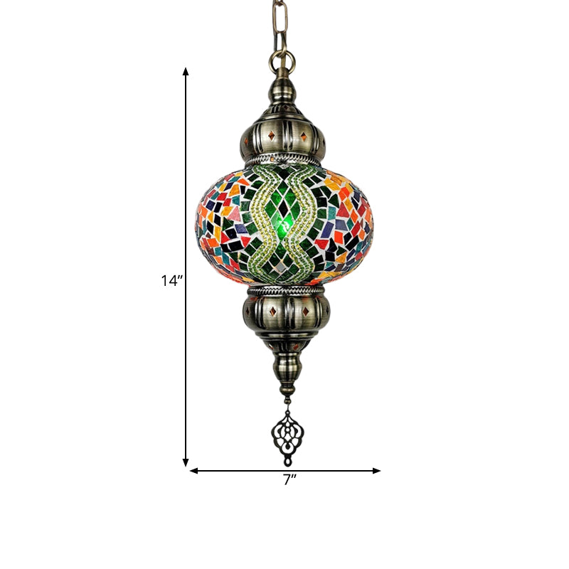 Stained Glass Red/Orange/Green Pendant Lamp Oval 1 Head Vintage Suspension Lighting