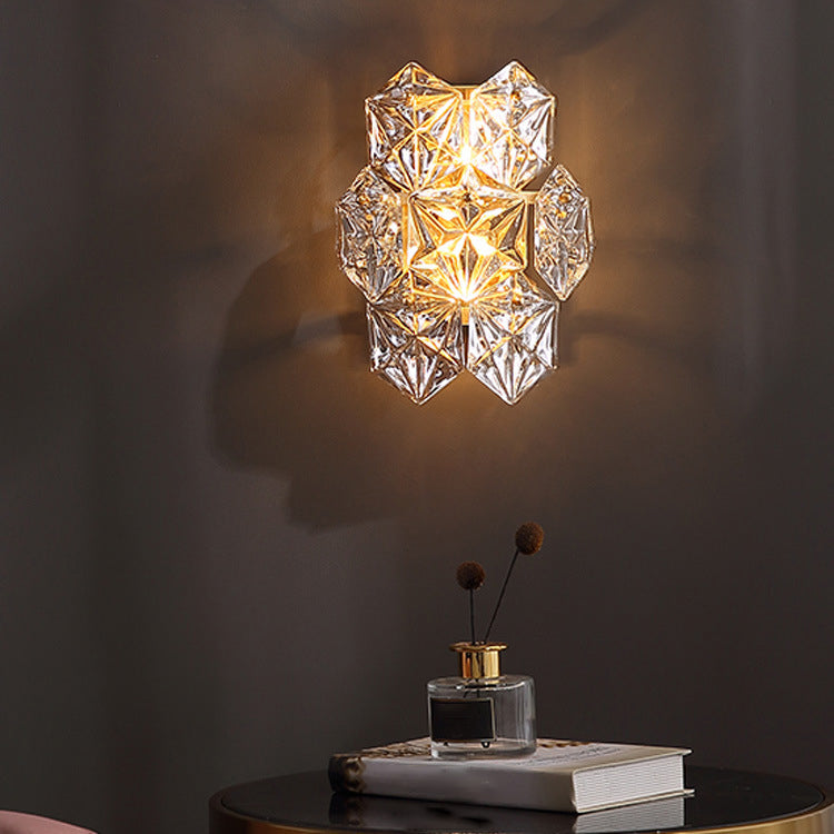Modern Geometric Shade Wall Sconce Crystal Wall Mount Light Fixture in Brass