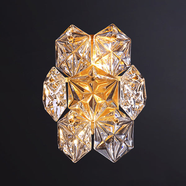 Modern Geometric Shade Wall Sconce Crystal Wall Mount Light Fixture in Brass