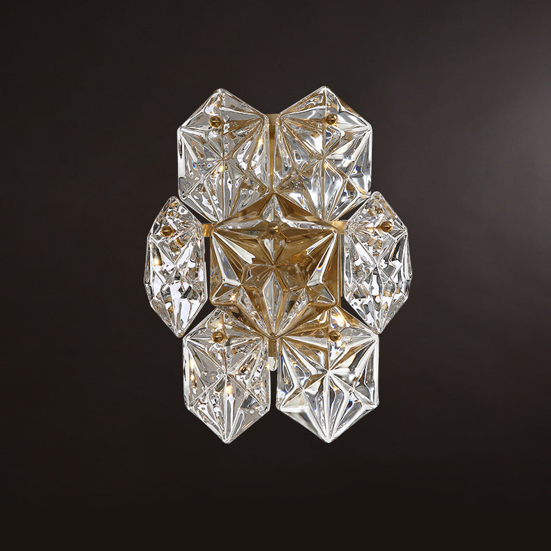 Modern Geometric Shade Wall Sconce Crystal Wall Mount Light Fixture in Brass