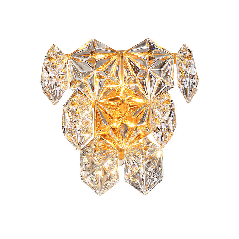 Modern Geometric Shade Wall Sconce Crystal Wall Mount Light Fixture in Brass