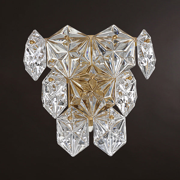 Modern Geometric Shade Wall Sconce Crystal Wall Mount Light Fixture in Brass