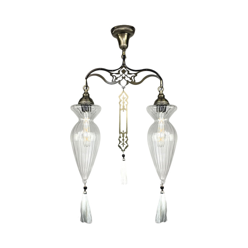Globe/Gourd Clear Glass Ceiling Lamp Traditional 2 Heads Living Room Chandelier Lighting