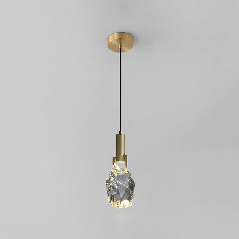 Luce a sospensione in bronzo di cristallo nella moderna lampada sospesa geometrica di rame di lusso per camera da letto
