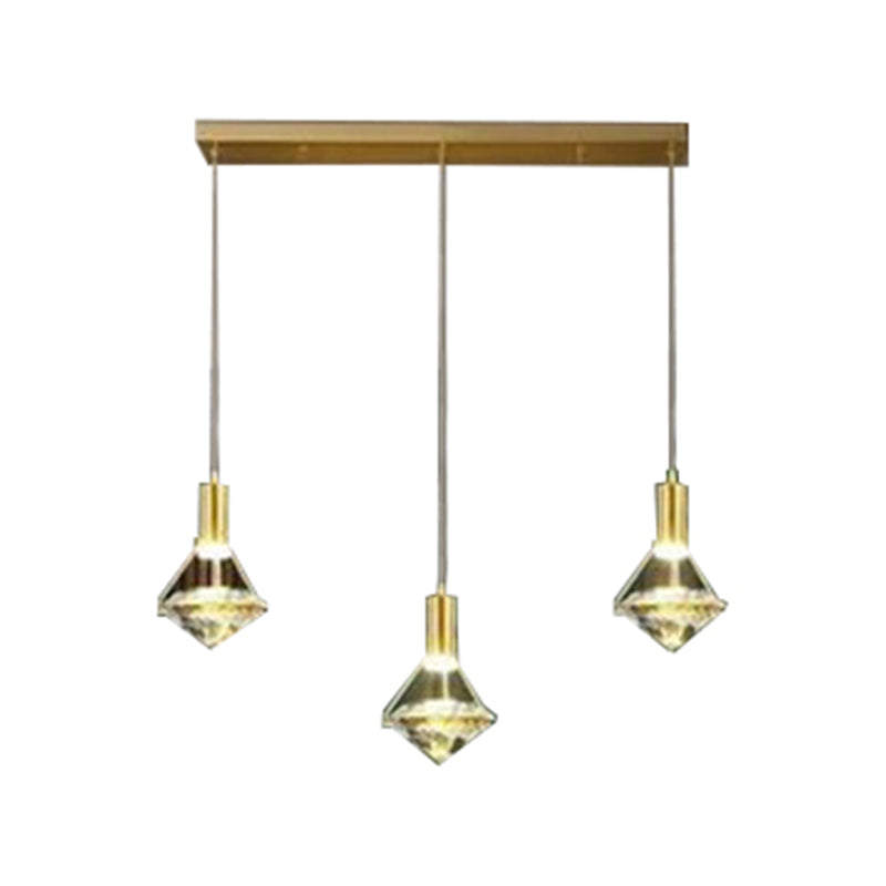 Modern Luxury LED Pendant Light Electroplate Metal Geometric Hanging Lamp with Crystal Shade