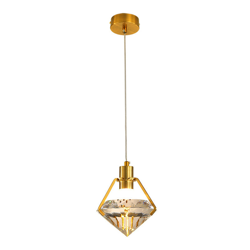 Modern Luxury LED Pendant Light Electroplate Metal Geometric Hanging Lamp with Crystal Shade