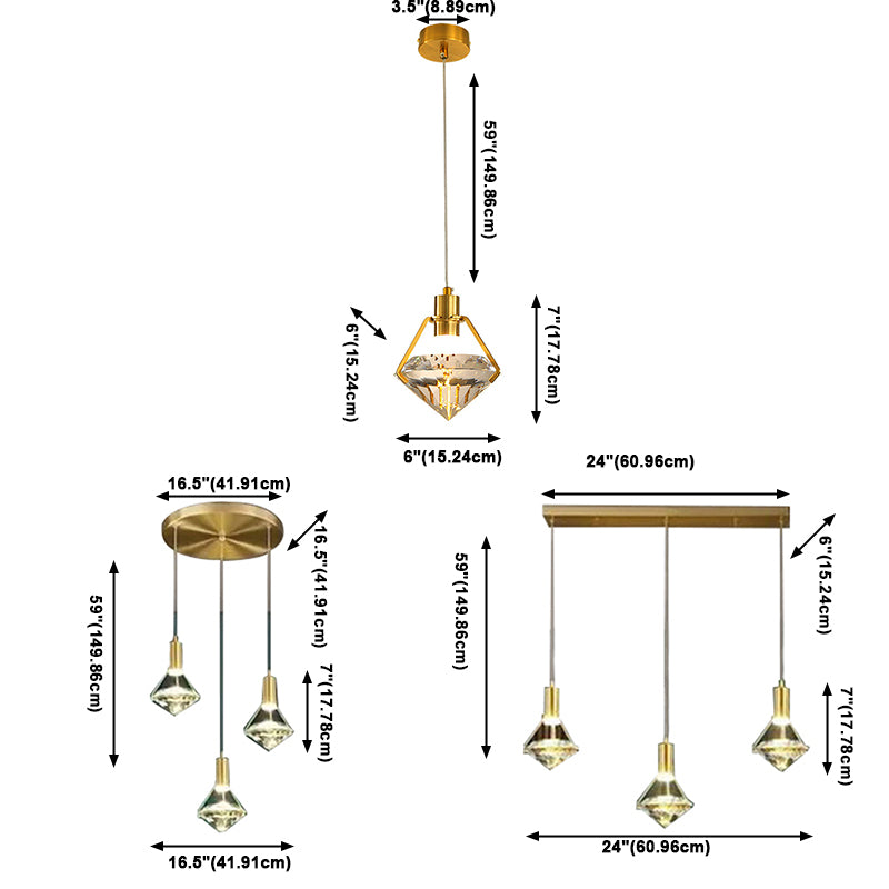 Modern Luxury LED Pendant Light Electroplate Metal Geometric Hanging Lamp with Crystal Shade