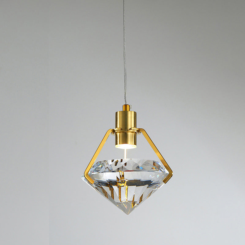 Modern Luxury LED Pendant Light Electroplate Metal Geometric Hanging Lamp with Crystal Shade