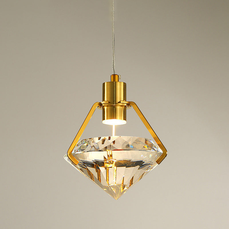 Modern Luxury LED Pendant Light Electroplate Metal Geometric Hanging Lamp with Crystal Shade