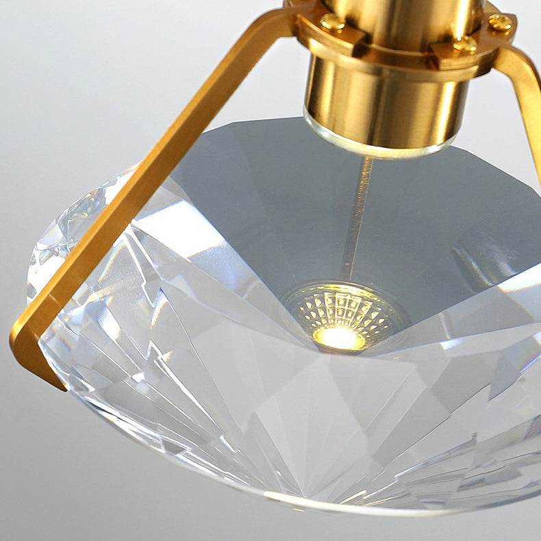 Modern Luxury LED Pendant Light Electroplate Metal Geometric Hanging Lamp with Crystal Shade