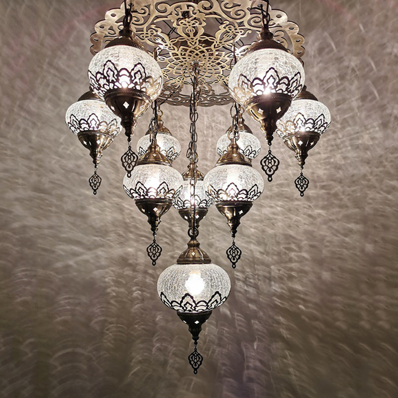 Crackle Glass Bronze Suspension Light Oval 10 Heads Vintage Chandelier Light Fixture