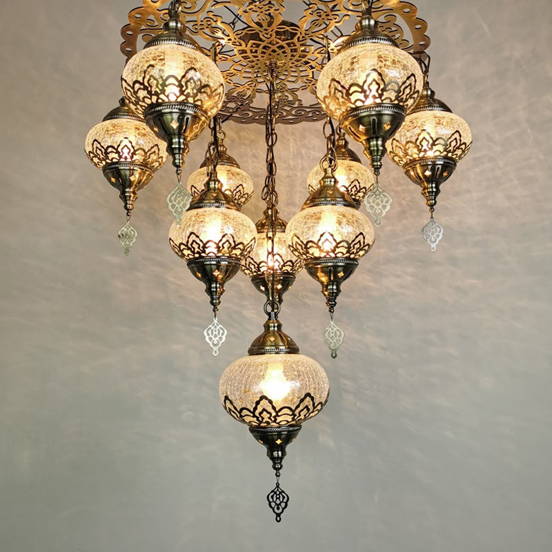 Crackle Glass Bronze Suspension Light Oval 10 Heads Vintage Chandelier Light Fixture
