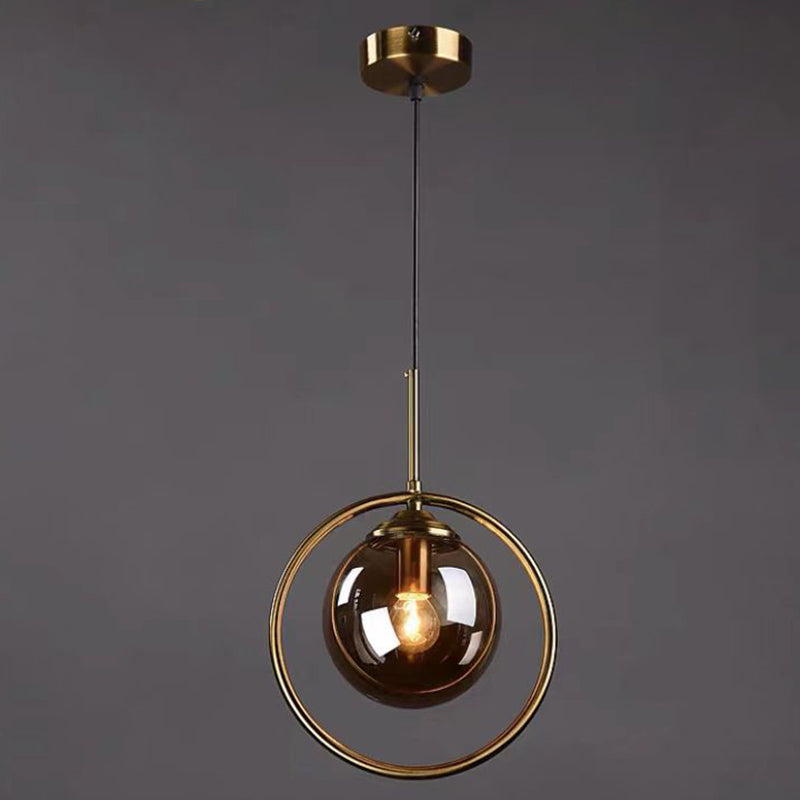Glasbronze -Anhänger Licht im modernen Luxusstil Iron Globe Hanging Lampe für Innenräume