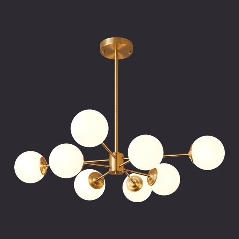 Goud moderne stijl kroonluchter licht wit glas bol tint hangende lamp voor woonkamer