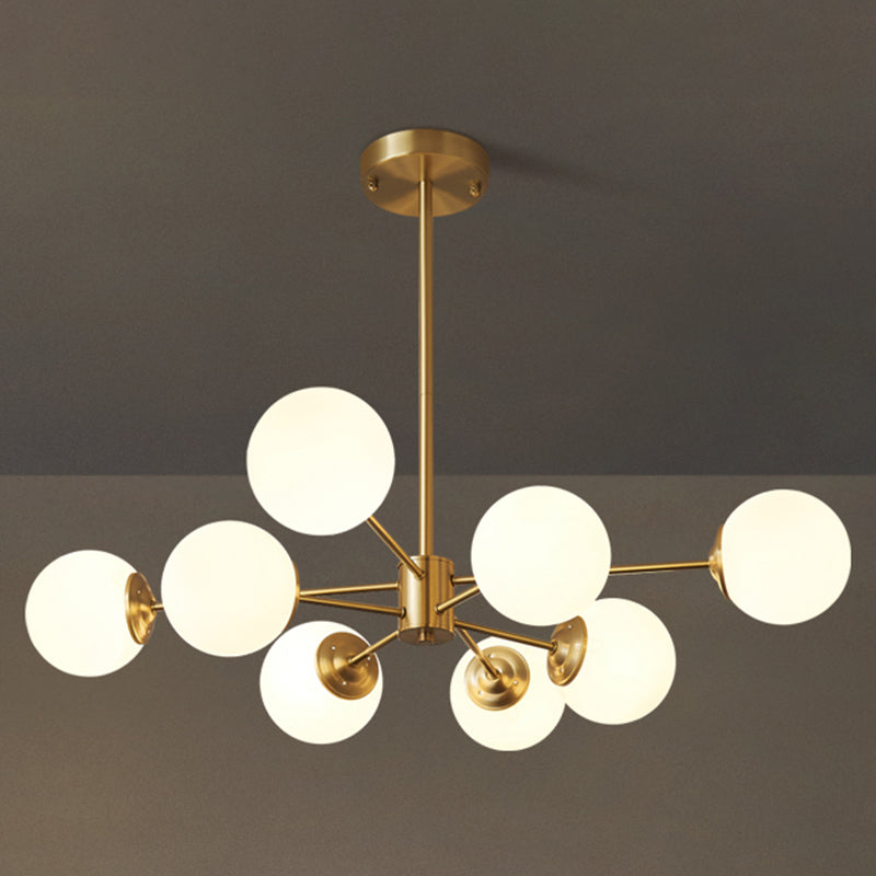 Goud moderne stijl kroonluchter licht wit glas bol tint hangende lamp voor woonkamer