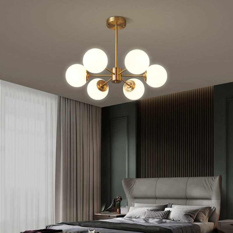 Goud moderne stijl kroonluchter licht wit glas bol tint hangende lamp voor woonkamer