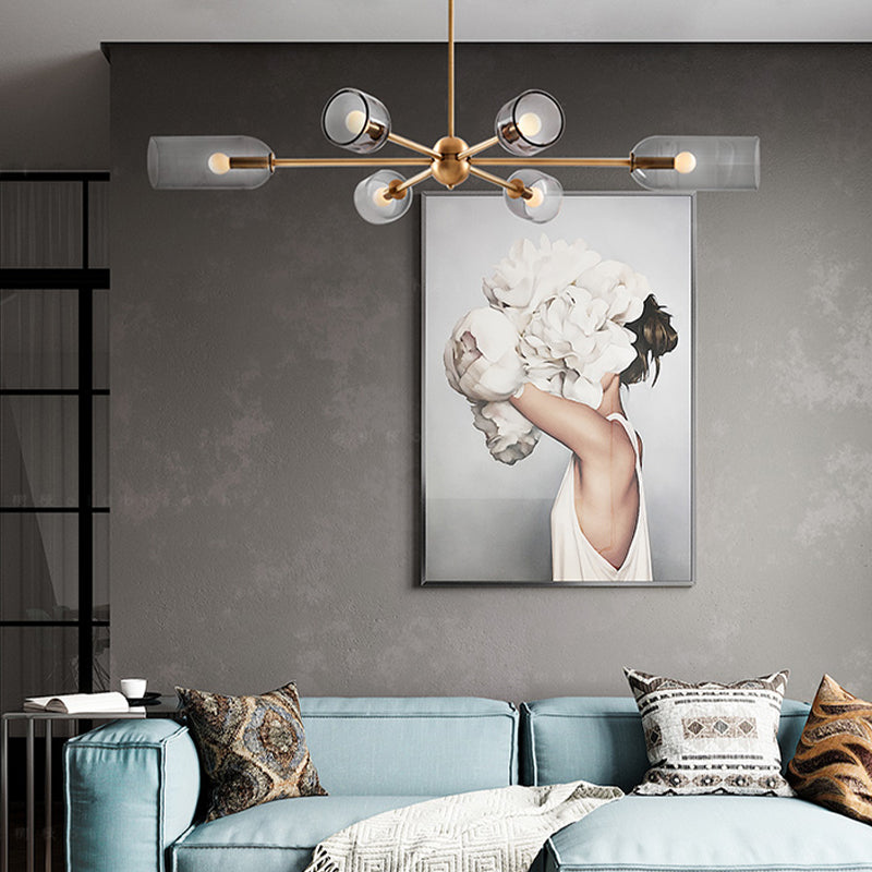 6 lichten metalen kroonluchter licht moderne stijl grijs glas verlichtingsarmaturen voor slaapkamer