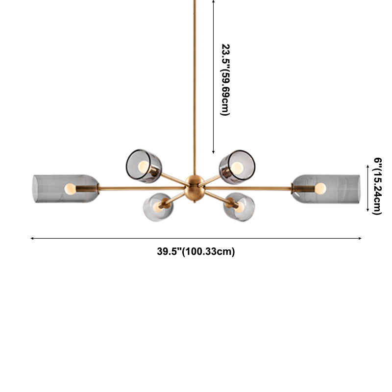 6 lichten metalen kroonluchter licht moderne stijl grijs glas verlichtingsarmaturen voor slaapkamer