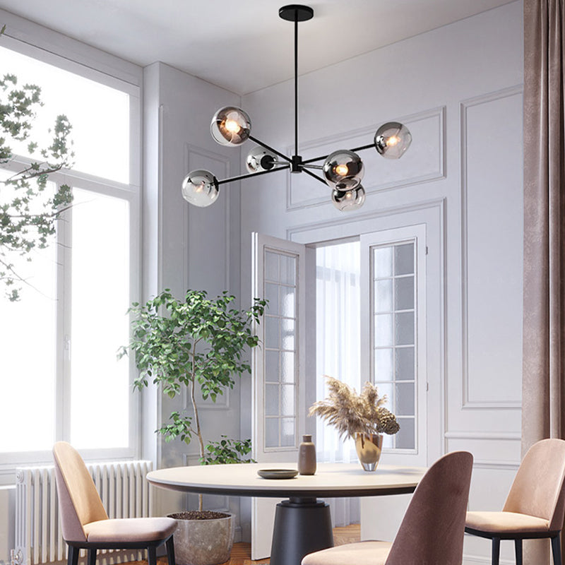 Zwarte moderne stijl kroonluchter licht rookgrijs schaduw 6 lichten verlichtingsarmaturen