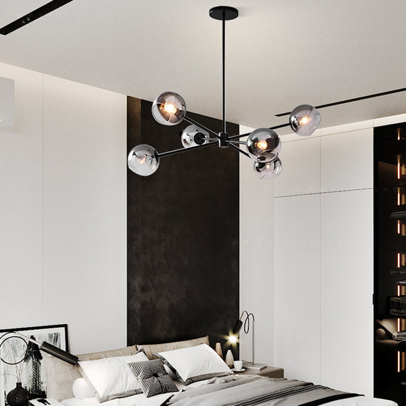 Zwarte moderne stijl kroonluchter licht rookgrijs schaduw 6 lichten verlichtingsarmaturen