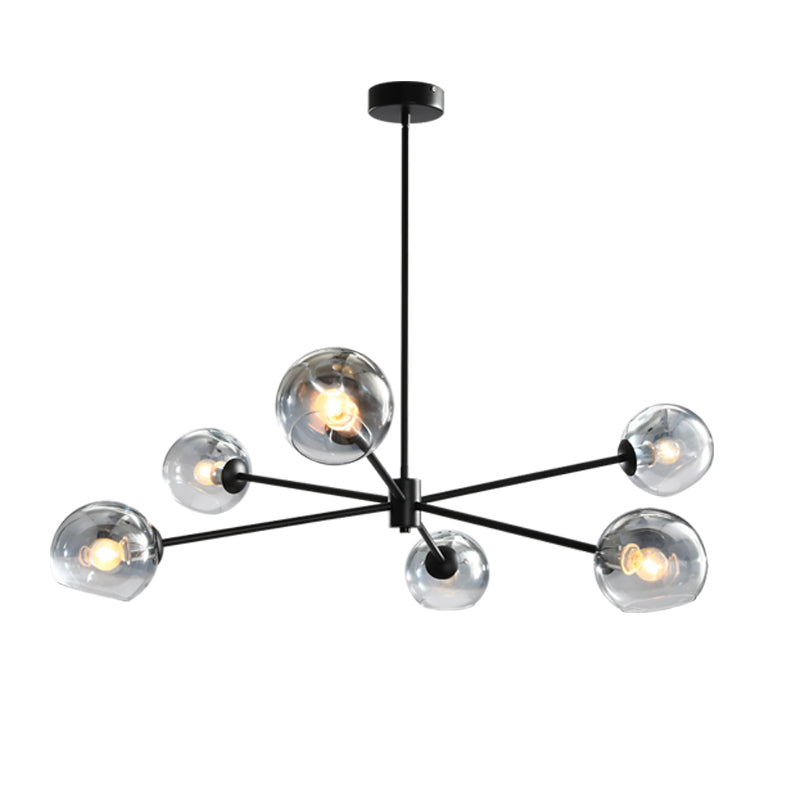Zwarte moderne stijl kroonluchter licht rookgrijs schaduw 6 lichten verlichtingsarmaturen