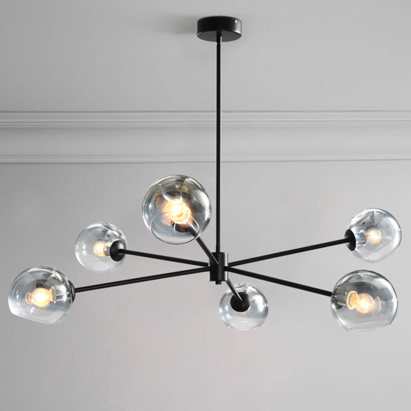 Zwarte moderne stijl kroonluchter licht rookgrijs schaduw 6 lichten verlichtingsarmaturen