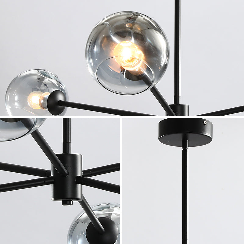 Zwarte moderne stijl kroonluchter licht rookgrijs schaduw 6 lichten verlichtingsarmaturen