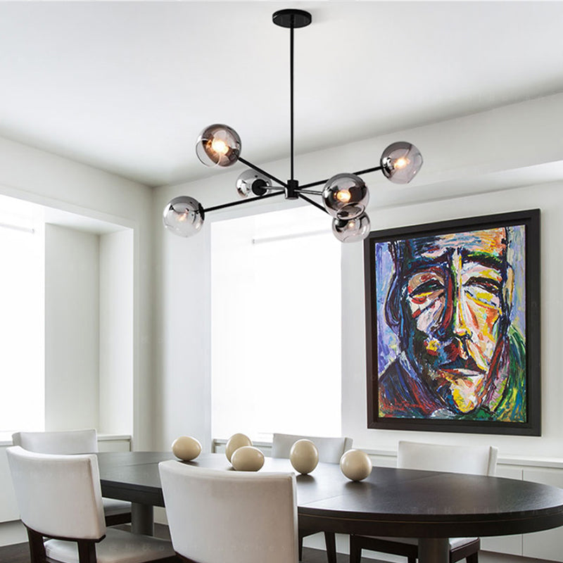 Zwarte moderne stijl kroonluchter licht rookgrijs schaduw 6 lichten verlichtingsarmaturen