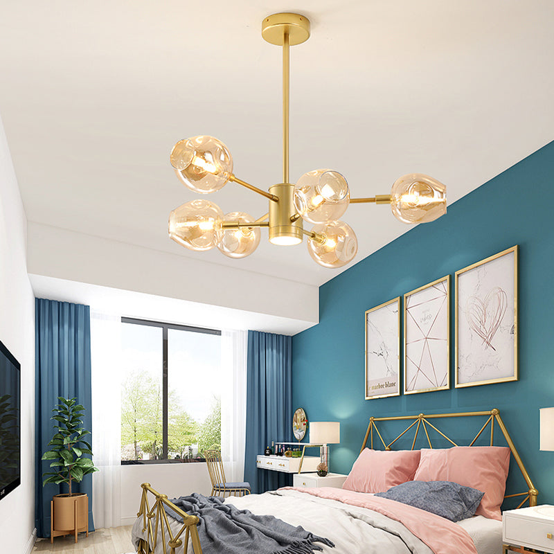 Goud moderne stijl kroonluchter licht sputnik ontwerpglas hanglampje voor slaapkamer