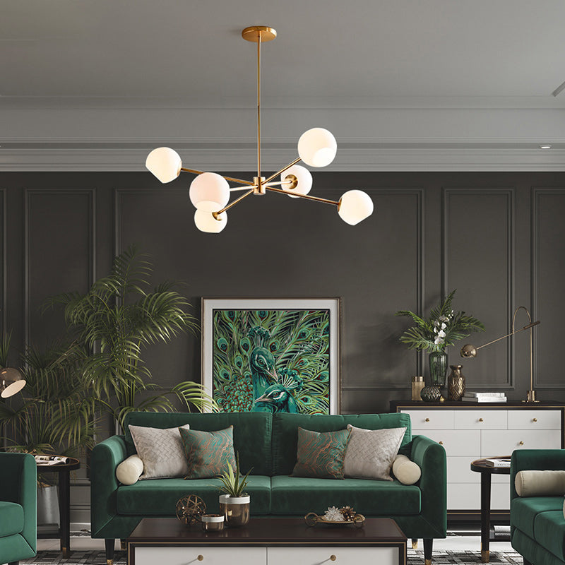 6 lichten goud kroonluchter licht moderne eenvoud witte glasbol schaduwverlichting armaturen