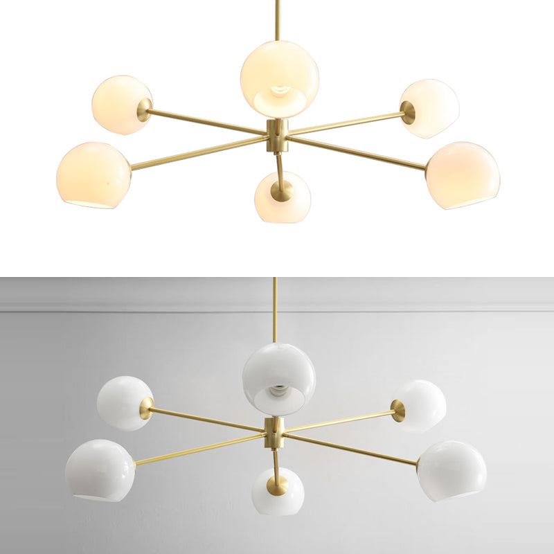 6 lichten goud kroonluchter licht moderne eenvoud witte glasbol schaduwverlichting armaturen