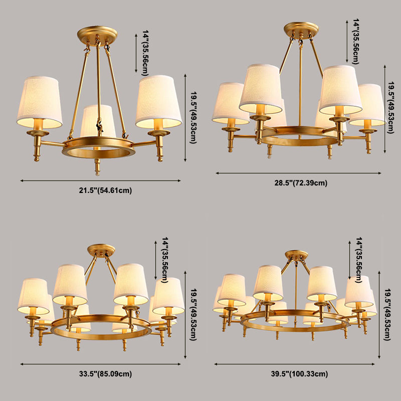Wagon Wheel Light Fixture Traditional Multi-Head Chandelier Pendant Lamp with White Fabric Shade