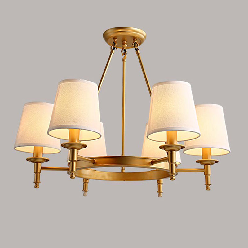 Wagon Wheel Light Fixture Traditional Multi-Head Chandelier Pendant Lamp with White Fabric Shade