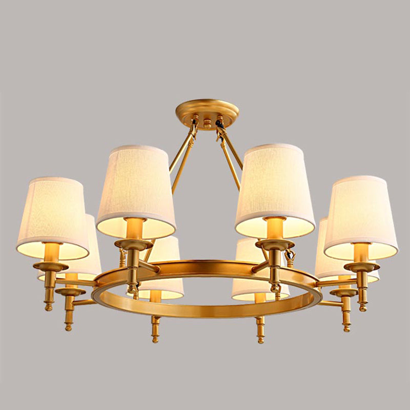 Wagon Wheel Light Fixture Traditional Multi-Head Chandelier Pendant Lamp with White Fabric Shade