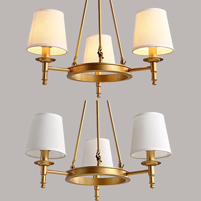 Wagon Wheel Light Fixture Traditional Multi-Head Chandelier Pendant Lamp with White Fabric Shade