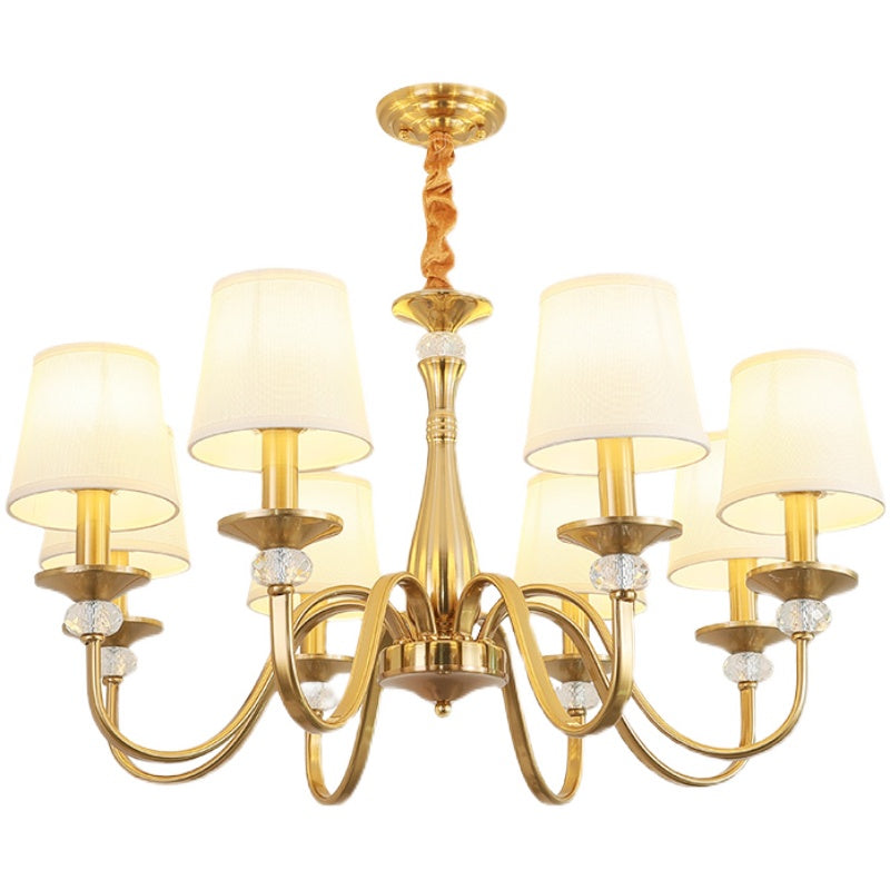 Barrel Chandelier Lighting Fixtures Traditional Suspension Light with Fabric Shade for Living Room