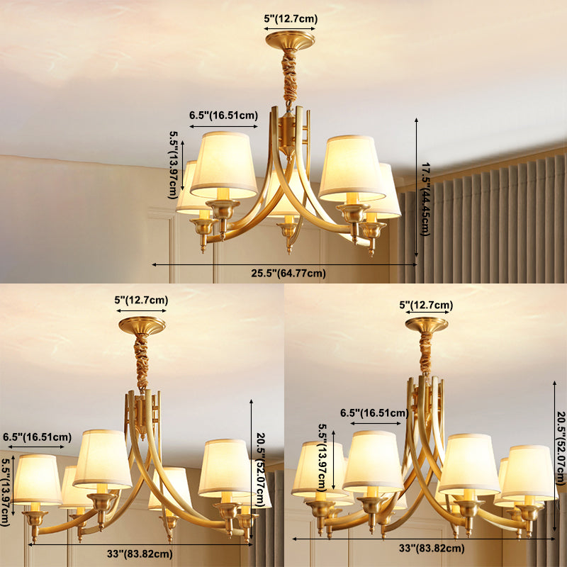 Barrel Chandelier Lighting Fixtures Traditional Multi-Head Gold Suspension Light with Fabric Shade