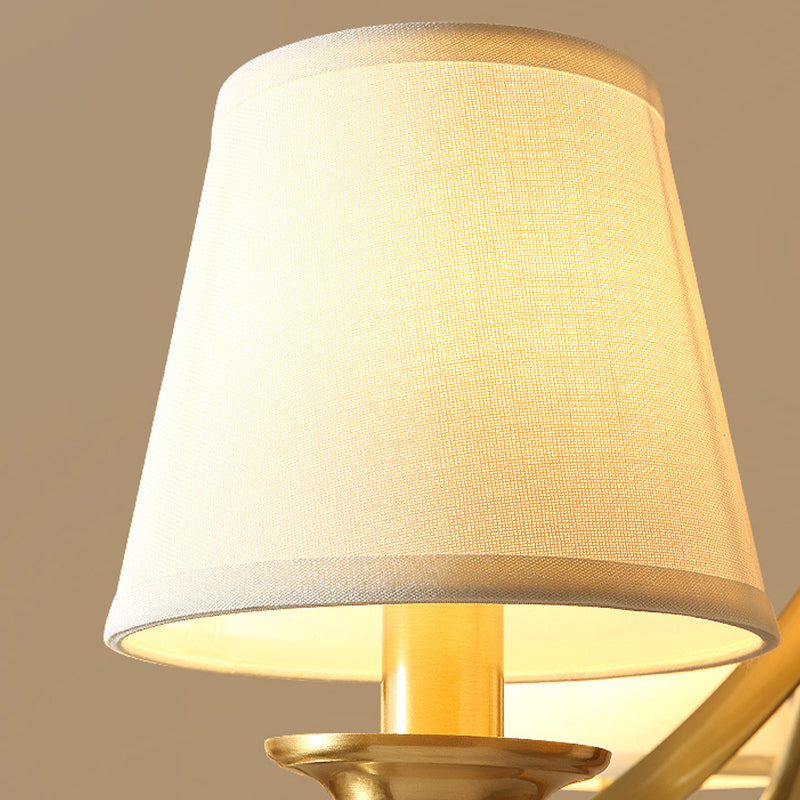 Barrel Chandelier Lighting Fixtures Traditional Multi-Head Gold Suspension Light with Fabric Shade