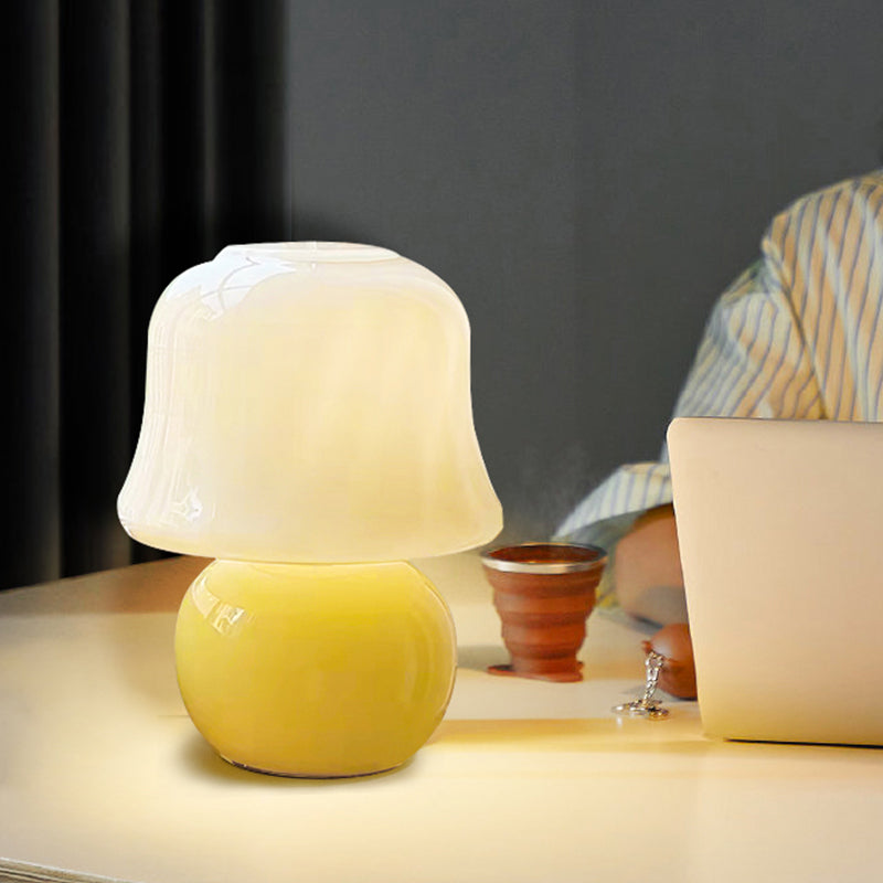 Lampada da tavolo semplice moderna 1 testa gialla in vetro da scrivania da funghi per soggiorno camera da letto
