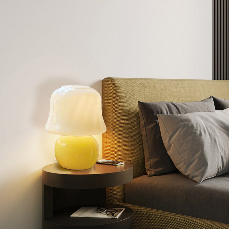 Lampada da tavolo semplice moderna 1 testa gialla in vetro da scrivania da funghi per soggiorno camera da letto