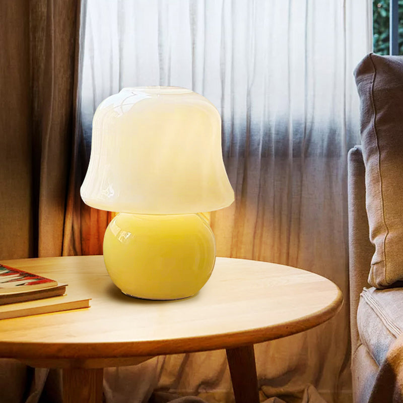 Lampada da tavolo semplice moderna 1 testa gialla in vetro da scrivania da funghi per soggiorno camera da letto
