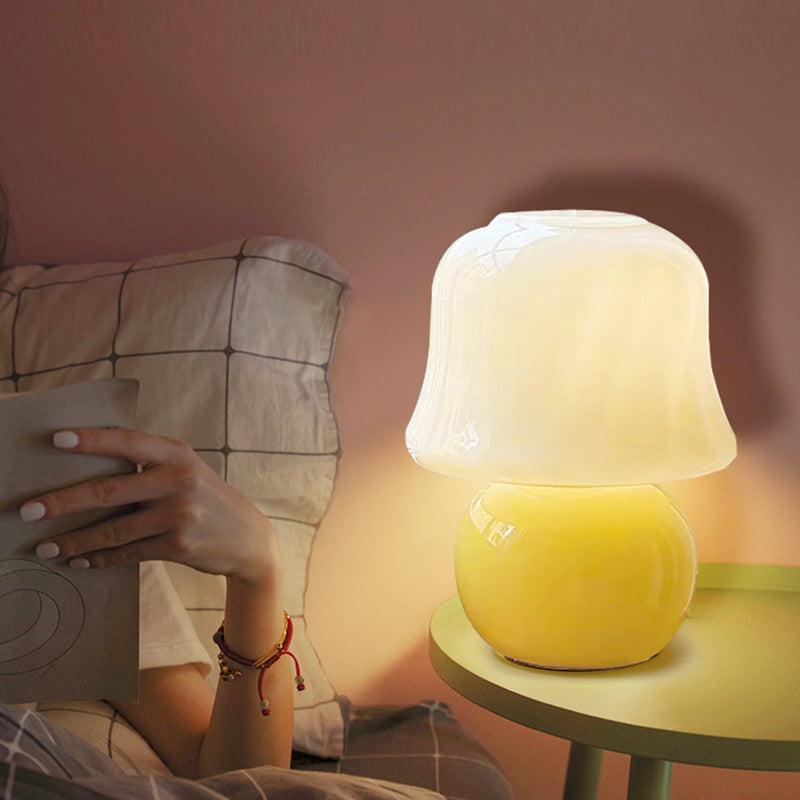 Lampada da tavolo semplice moderna 1 testa gialla in vetro da scrivania da funghi per soggiorno camera da letto