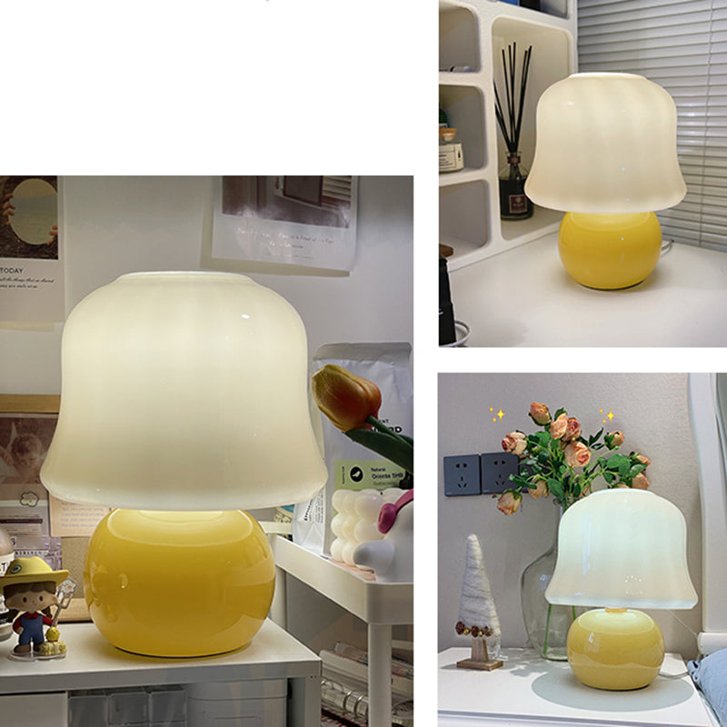 Lampada da tavolo semplice moderna 1 testa gialla in vetro da scrivania da funghi per soggiorno camera da letto